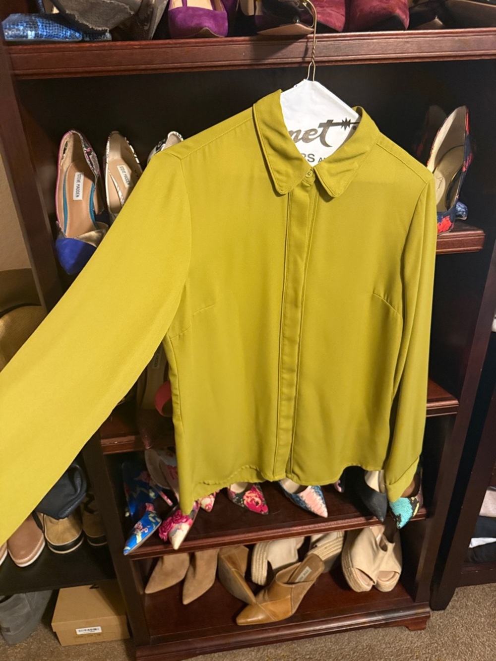 Express Chartreuse Collared Button-Front Blouse